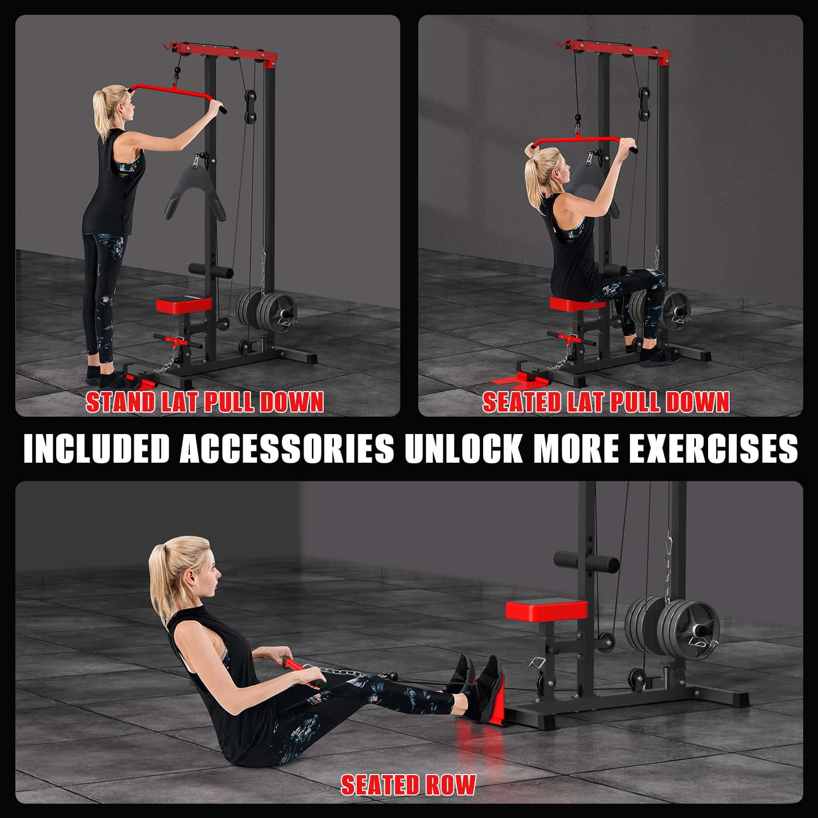 a mowen is doing exercise on a cable weight machine