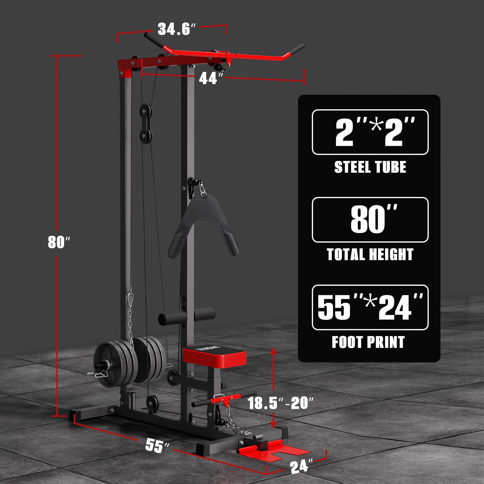 the foot print of this home gym cable machine is only 55*24 inch