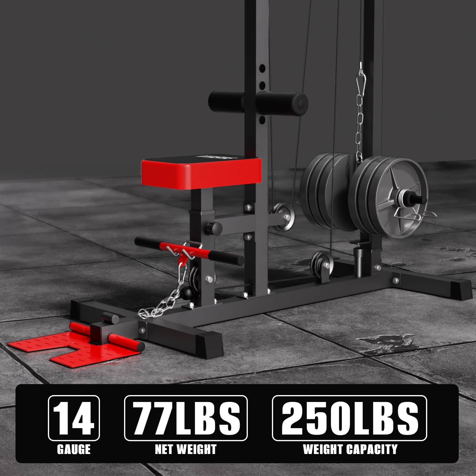 The cable machine home gym is 77 lbs weight.