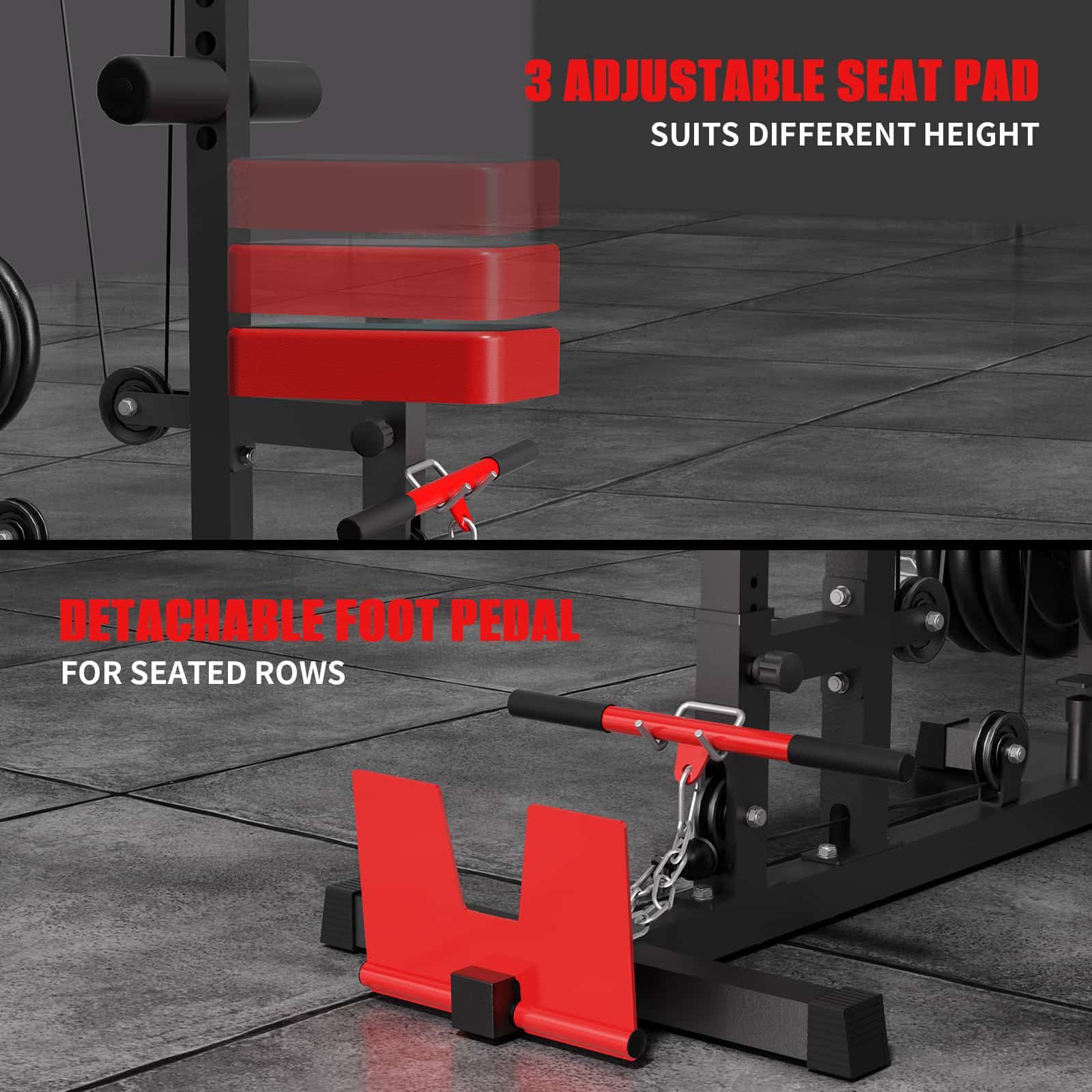 the cable workout machine is adjustable for diferent user height.