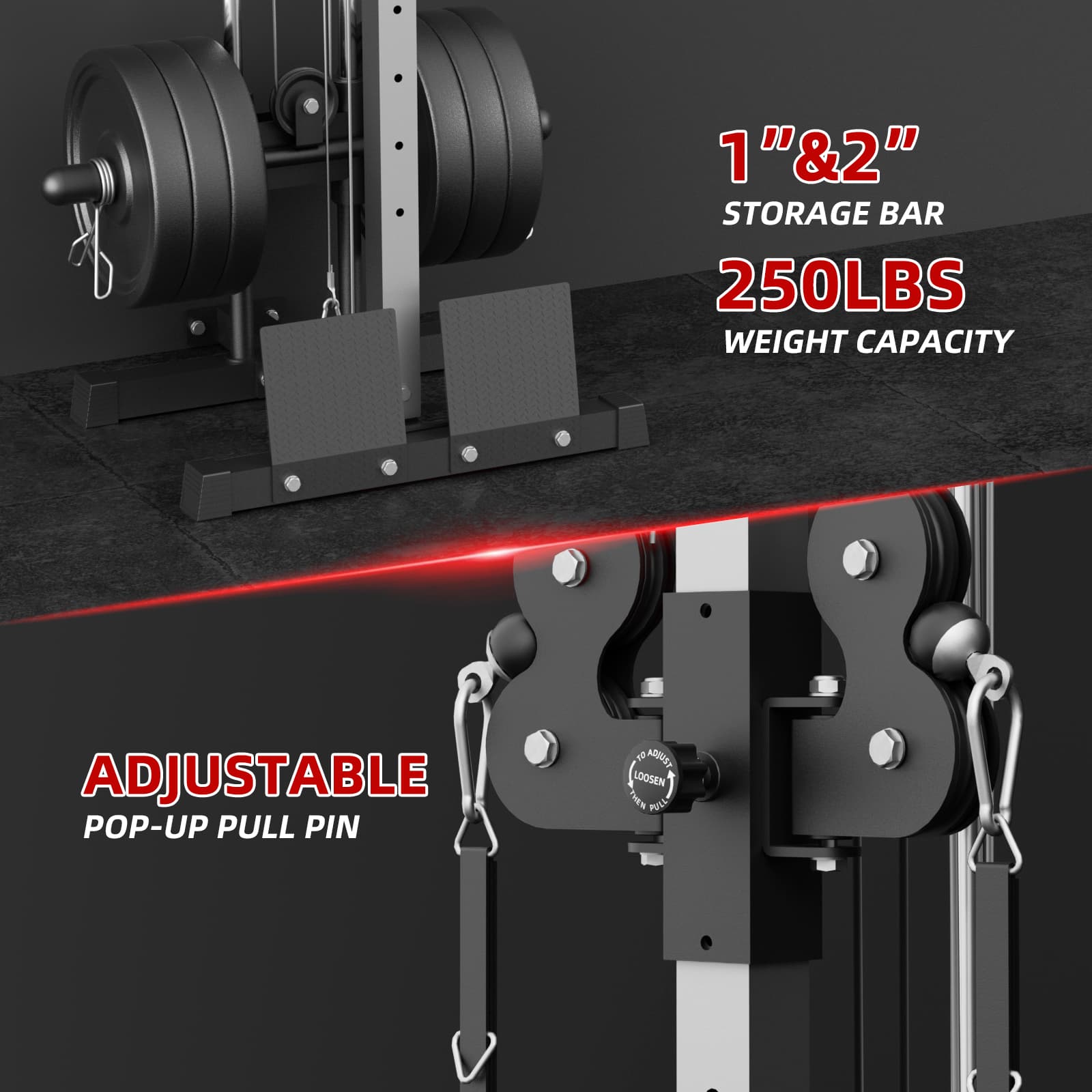 This silver lat pulldown machine for home can support 250 lbs weight capacity.