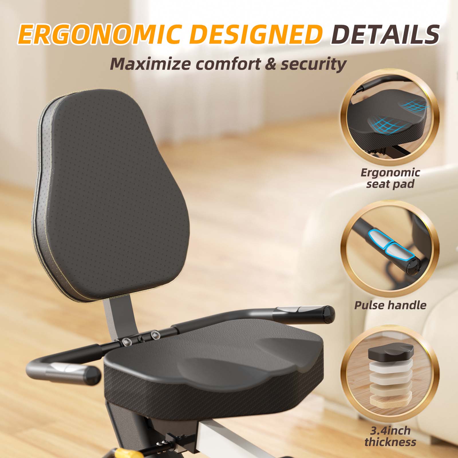 Vanswe RB405 recumbent exercise bike has ergonomic seat