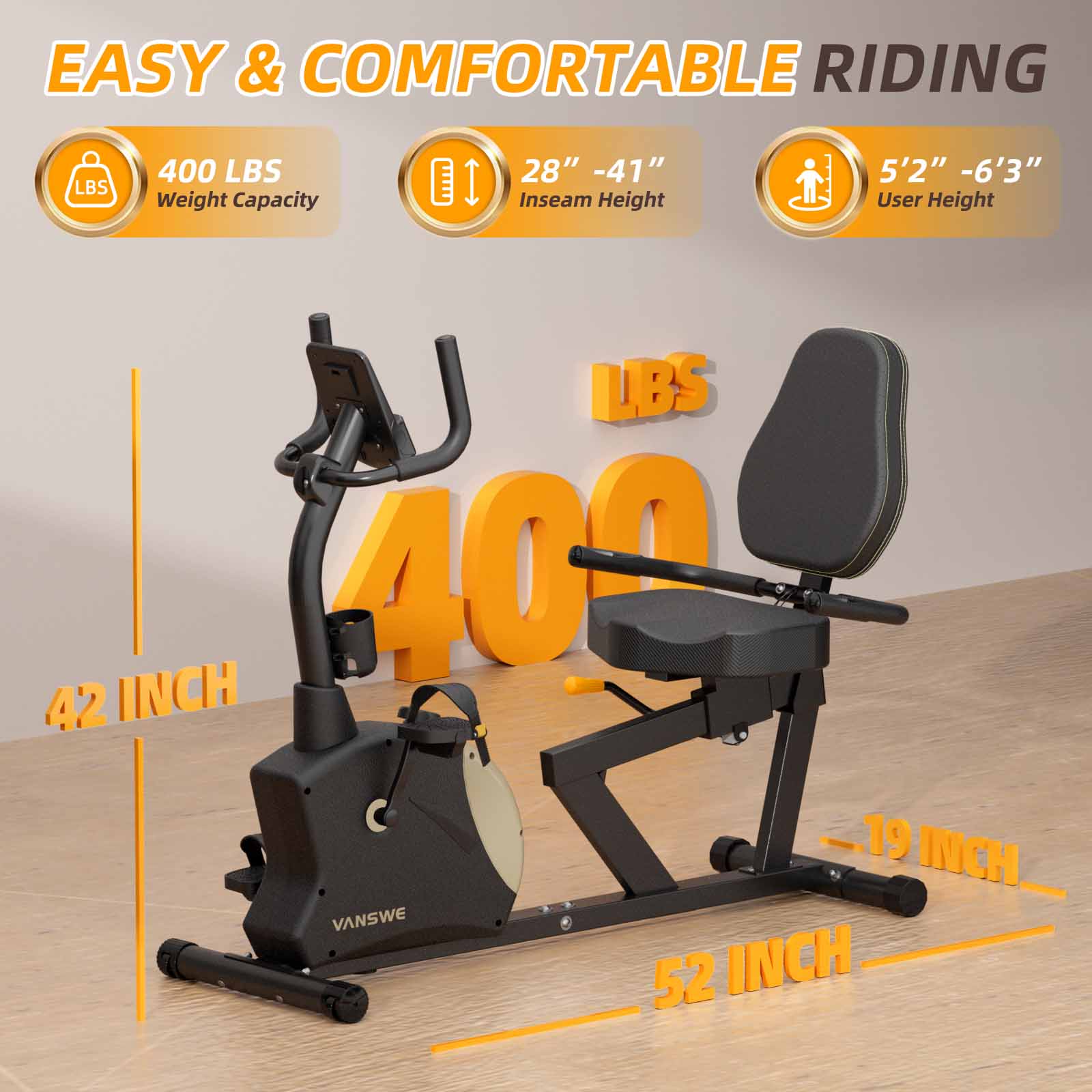 vanswe recumbent exercise bike is suitable for 5'2