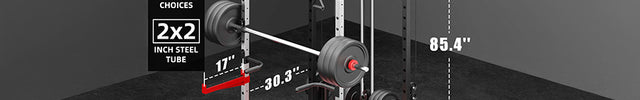 A dimension diagram of a power rack.