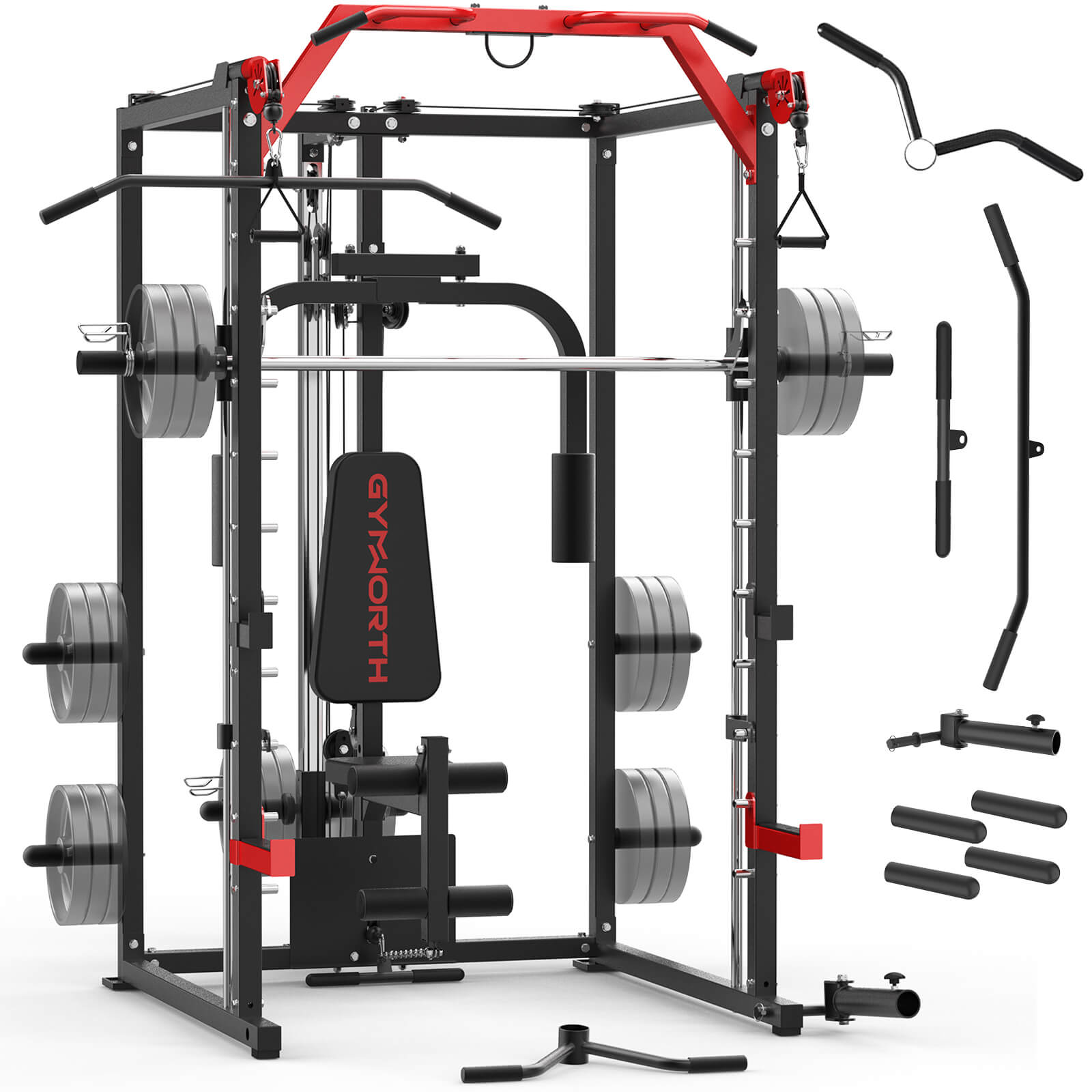 Gymworth all in one smith machine come with 15 free accessories.