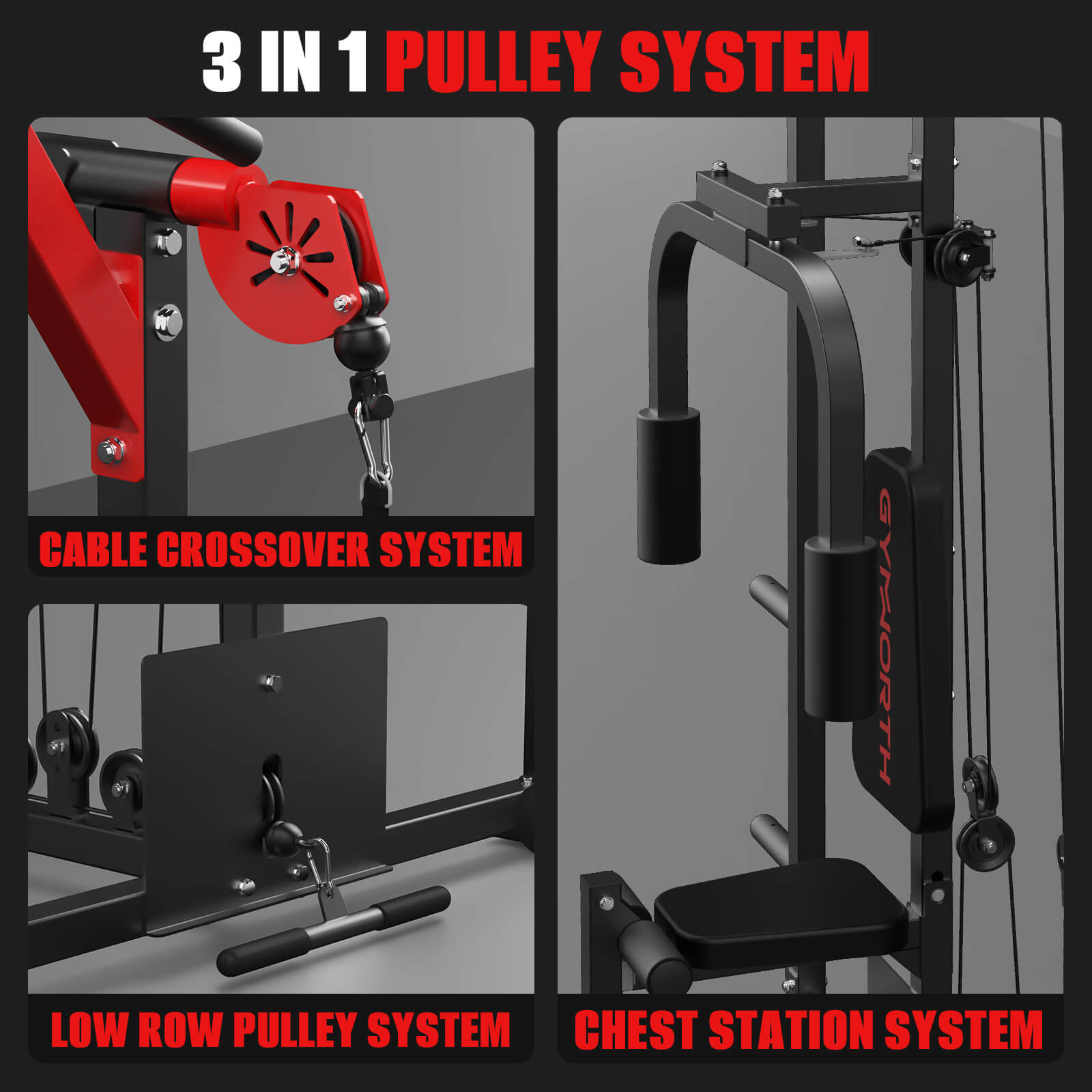 smith machine with cables support cable crossover, low row and chess press exercise.