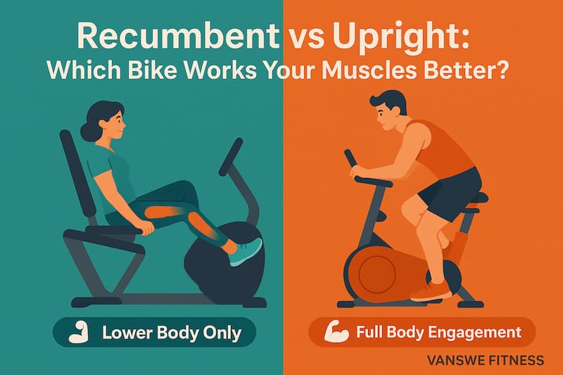 recumbent bike activates lower body muscles with comfort; upright bike engages full body including core and upper body for higher intensity workouts.