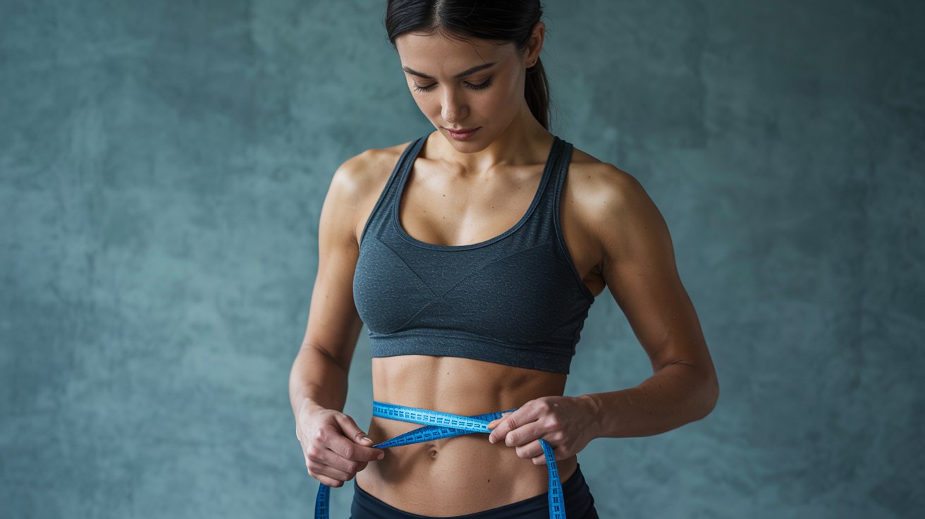 A woman is measuring her waist circumference