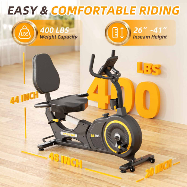 Vanswe RB405 recumbent bike is 48*20*44 inch size
