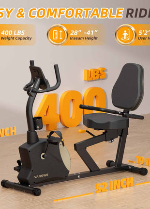 vanswe recumbent exercise bike is suitable for 5'2" - 6'3" people.