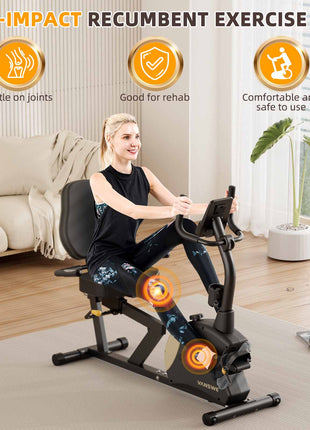 This best recumbent exercise bike is nearby a sofa in a room.