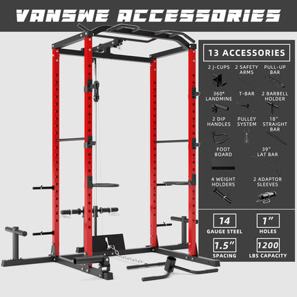 VANSWE Home Gym Power Rack Red(2023 Updated Version)